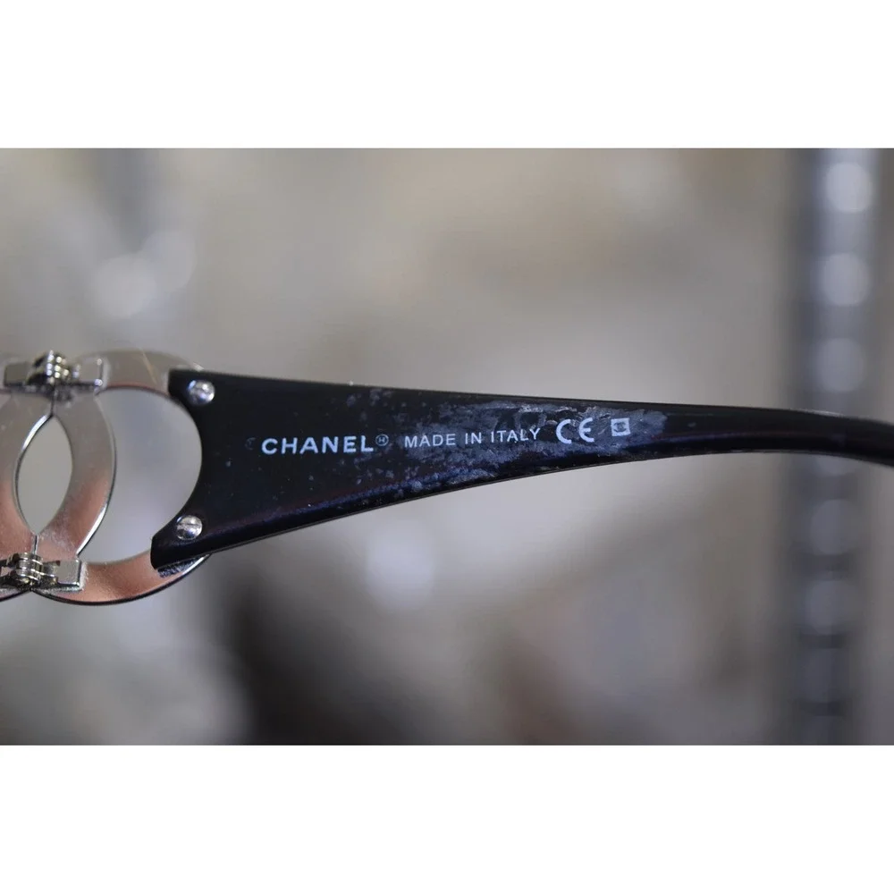 Chanel 6014 c.501/87 Black Wrap Sunglasses Silver CC Logo Italy 64-16 120 FLAWS